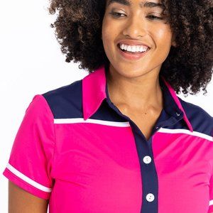 NWT Kinona BUTTON UP BEAUTY golf shirt top blouse - Preppy Pink Brand New